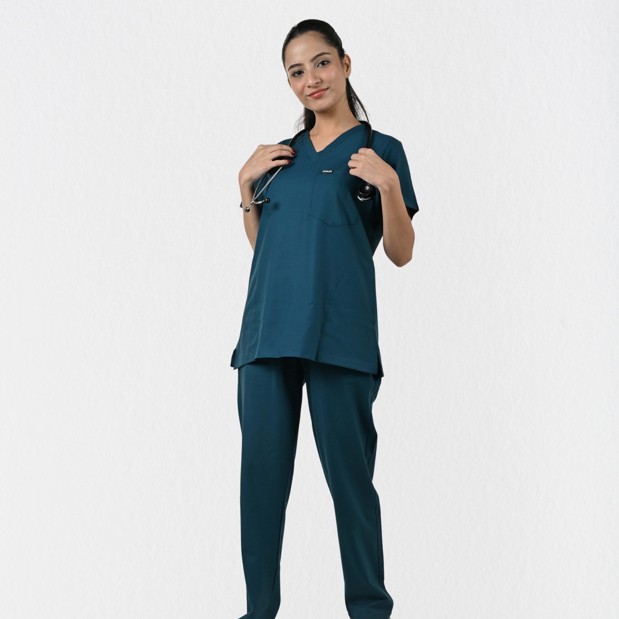 Women UltraFlex 4 Way Stretch 8 Pocket V Neck Scrub Set - Teal