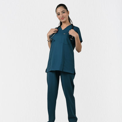 Women UltraFlex 4 Way Stretch 8 Pocket V Neck Scrub Set - Teal