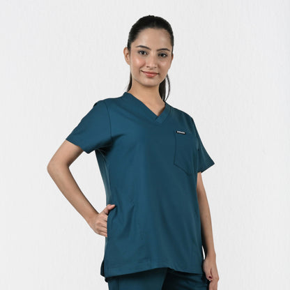 Women UltraFlex 4 Way Stretch 3 Pocket V Neck Scrub Top - Teal