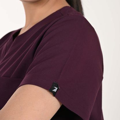 Women UltraFlex 4 Way Stretch 3 Pocket V Neck Scrub Top - Wine