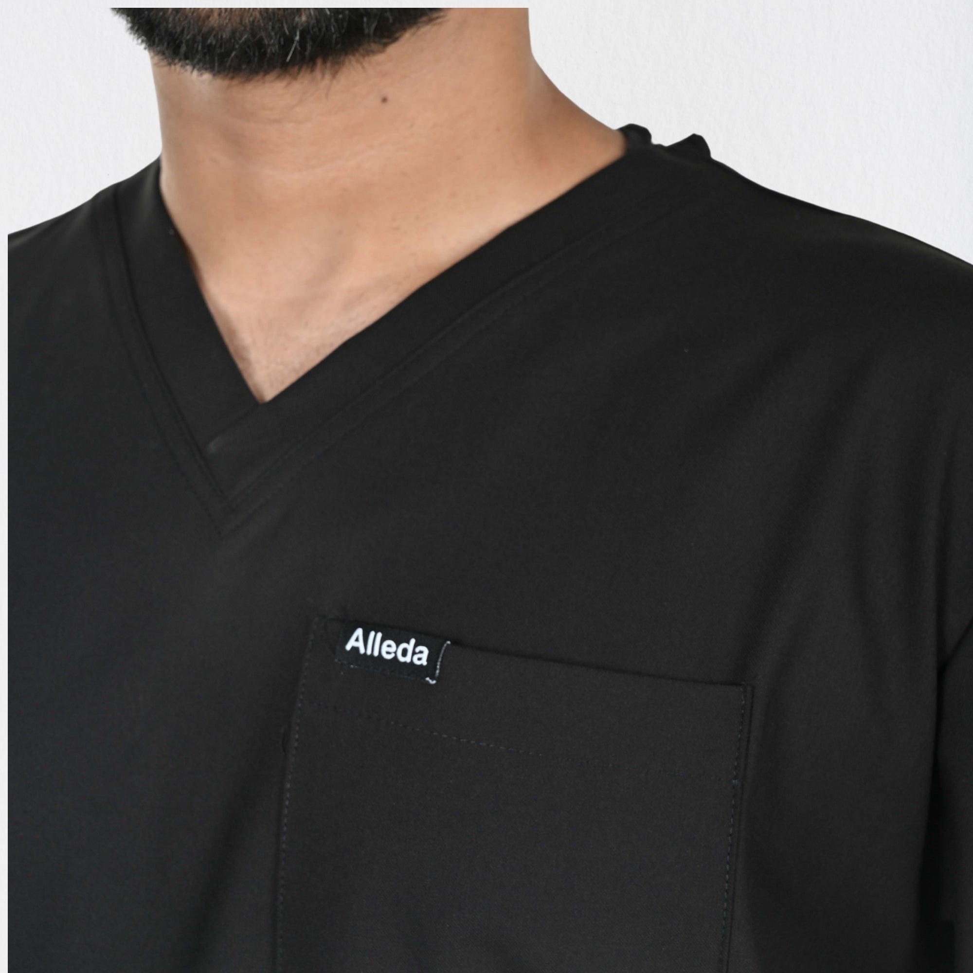 Men UltraFlex 4 Way Stretch 3 Pocket V Neck Scrub Top - Black