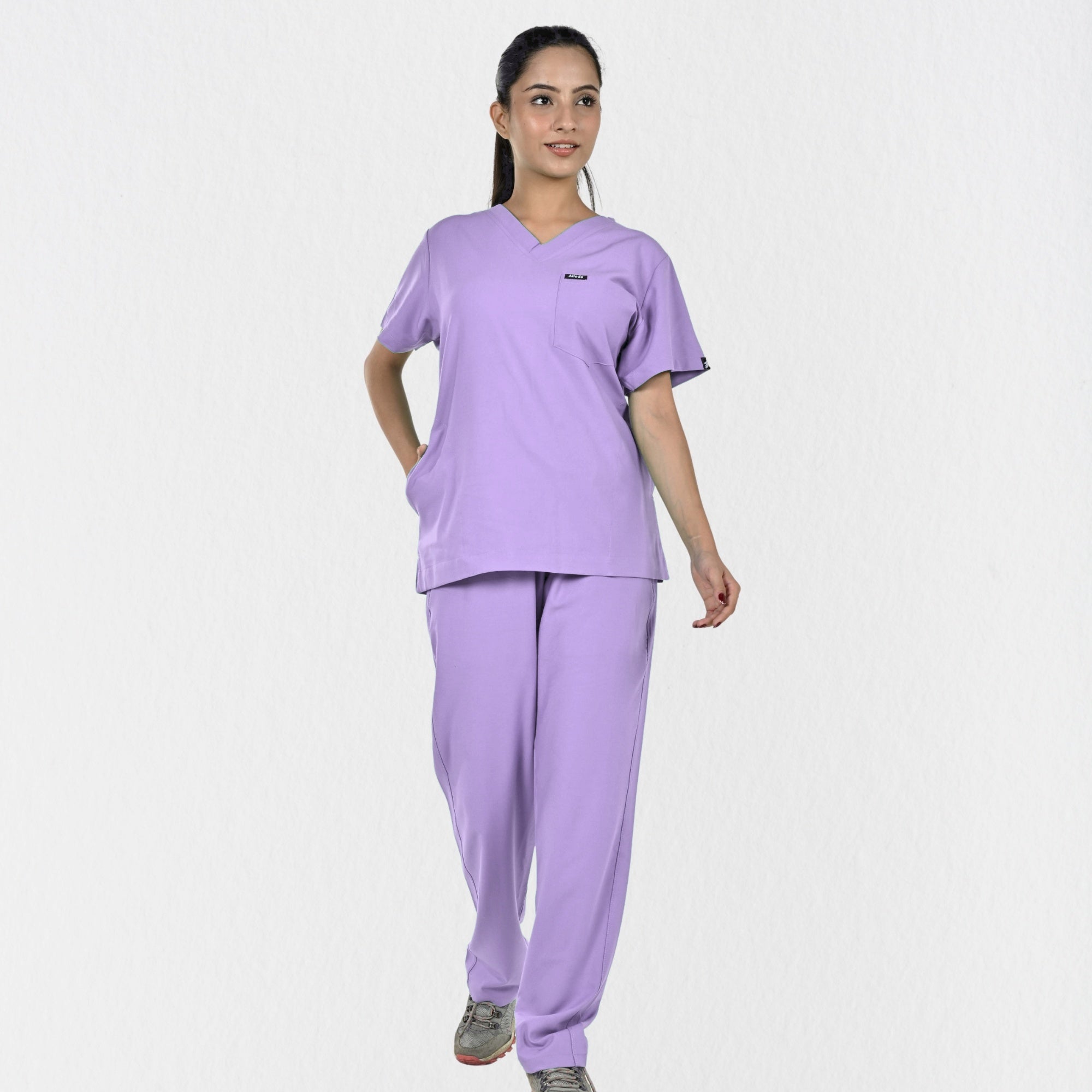 Women UltraFlex 4 Way Stretch 8 Pocket V Neck Scrub Set - Lavender