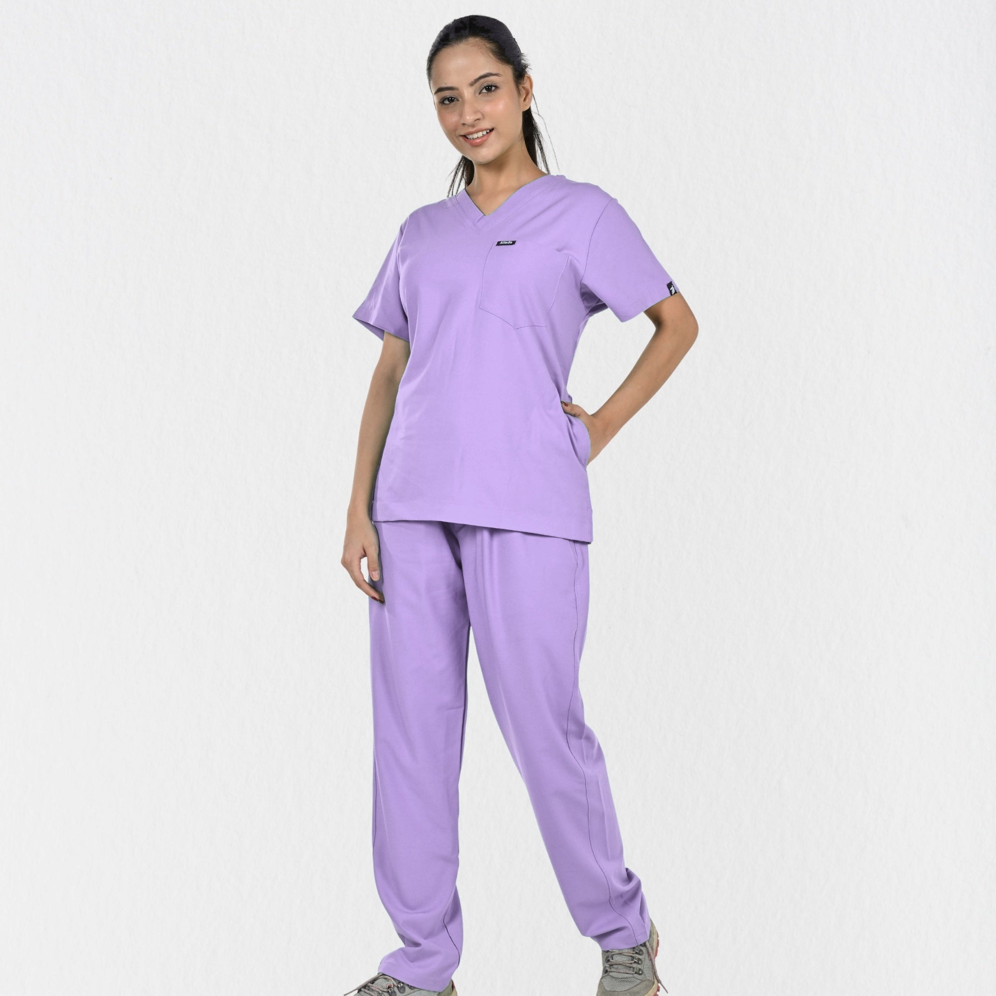 Women UltraFlex 4 Way Stretch 8 Pocket V Neck Scrub Set - Lavender