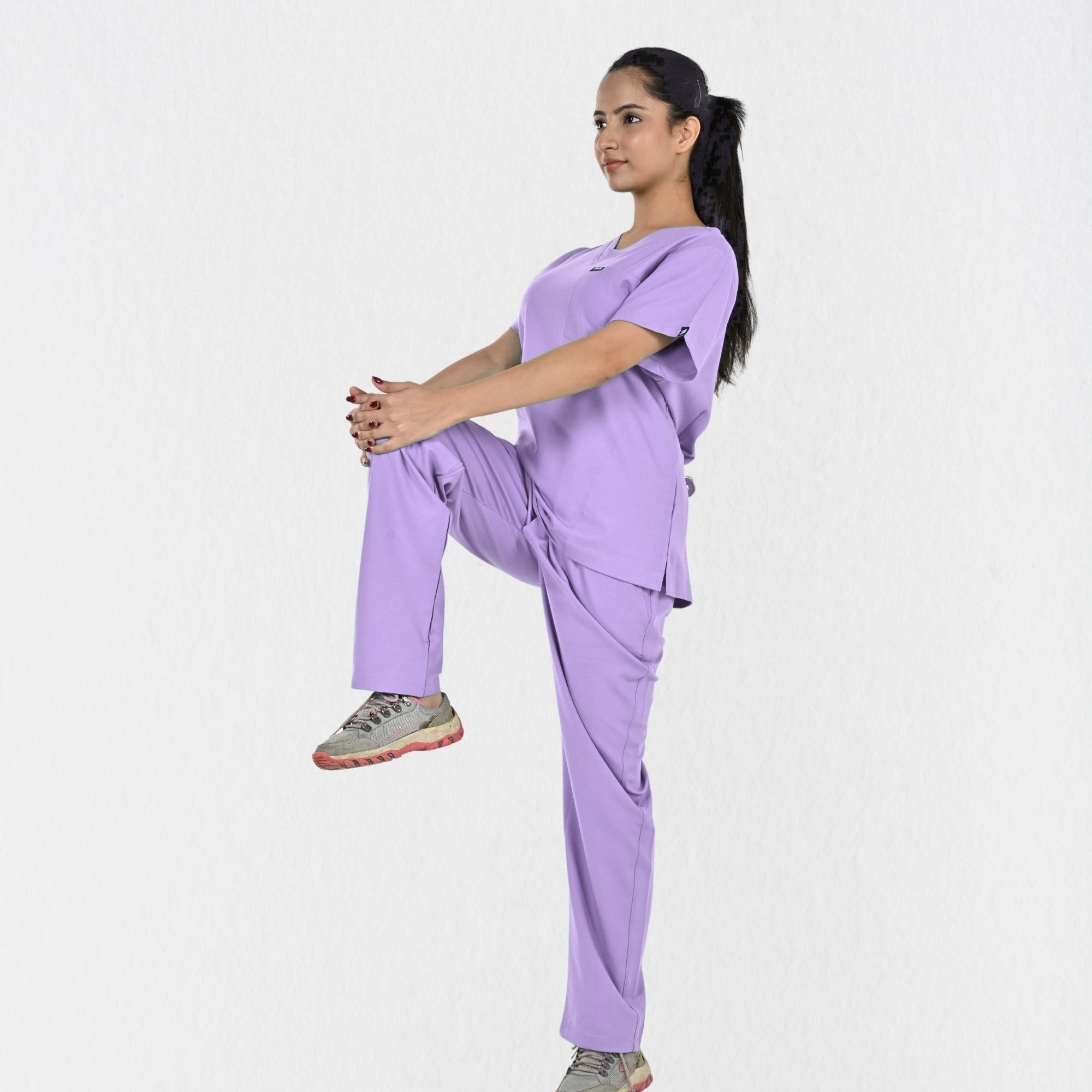 Women UltraFlex 4 Way Stretch 8 Pocket V Neck Scrub Set - Lavender