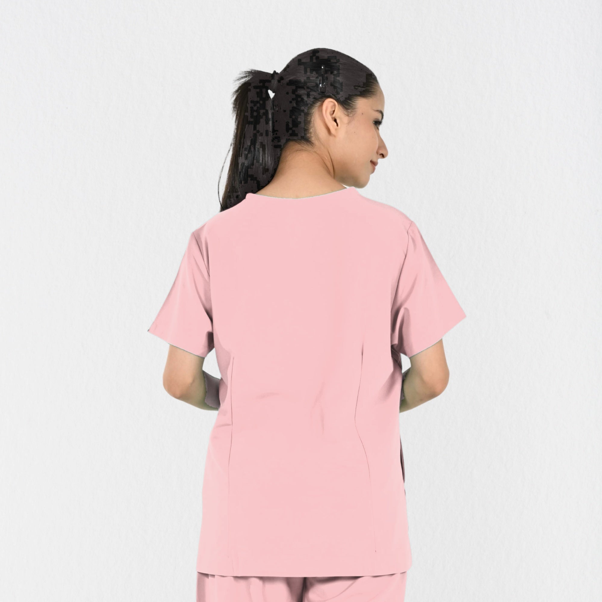 Women UltraFlex 4 Way Stretch 3 Pocket V Neck Scrub Top - Pastel Pink