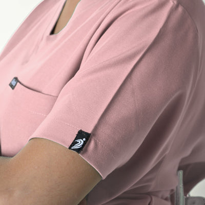 Women UltraFlex 4 Way Stretch 3 Pocket V Neck Scrub Top - Pastel Pink