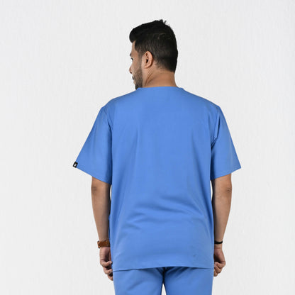 Men UltraFlex 4 Way Stretch 3 Pocket V Neck Scrub Top - Ciel Blue