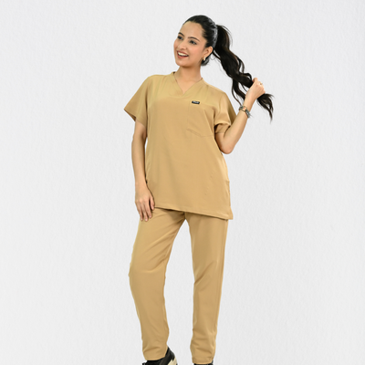Women PrimaFlex 4 Way Stretch 5 Pocket Scrub Bottom - Beige