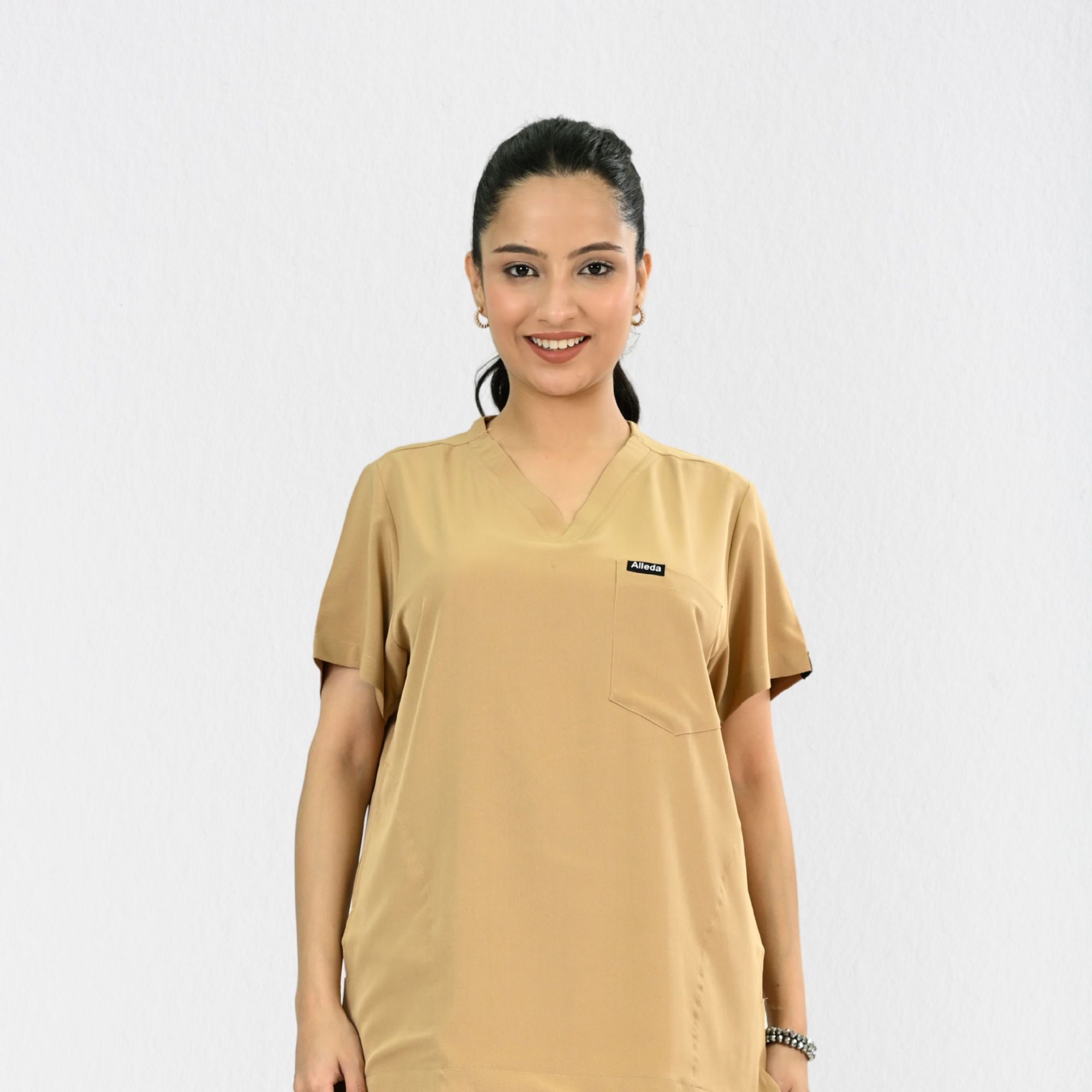Women PrimaFlex 4 Way Stretch 3 Pocket Scrub Top - Beige