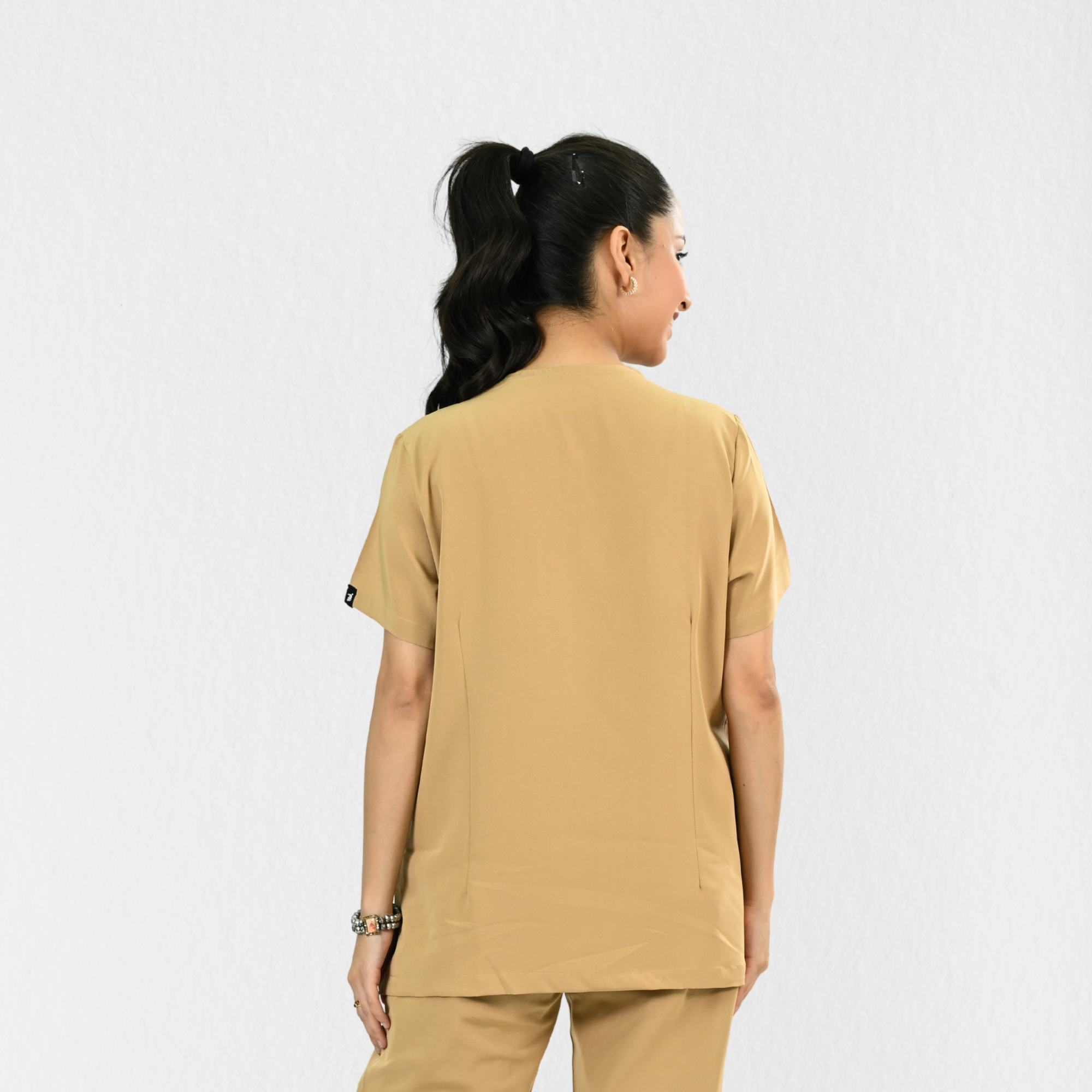 Women PrimaFlex 4 Way Stretch 3 Pocket Scrub Top - Beige