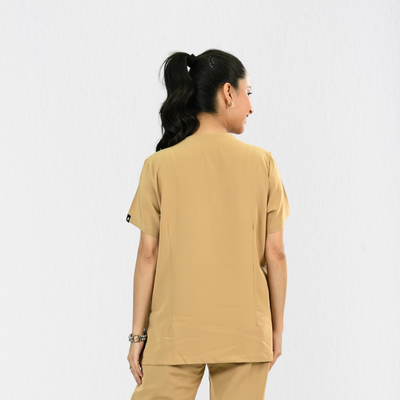 Women PrimaFlex 4 Way Stretch 3 Pocket Scrub Top - Beige