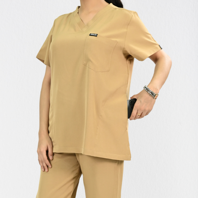 Women PrimaFlex 4 Way Stretch 3 Pocket Scrub Top - Beige
