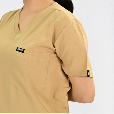 Women PrimaFlex 4 Way Stretch 3 Pocket Scrub Top - Beige