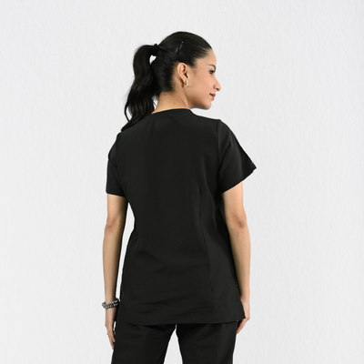 Women PrimaFlex 4 Way Stretch 3 Pocket Scrub Top - Black