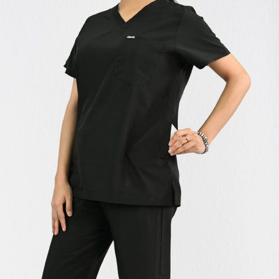 Women PrimaFlex 4 Way Stretch 3 Pocket Scrub Top - Black