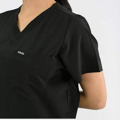 Women PrimaFlex 4 Way Stretch 3 Pocket Scrub Top - Black