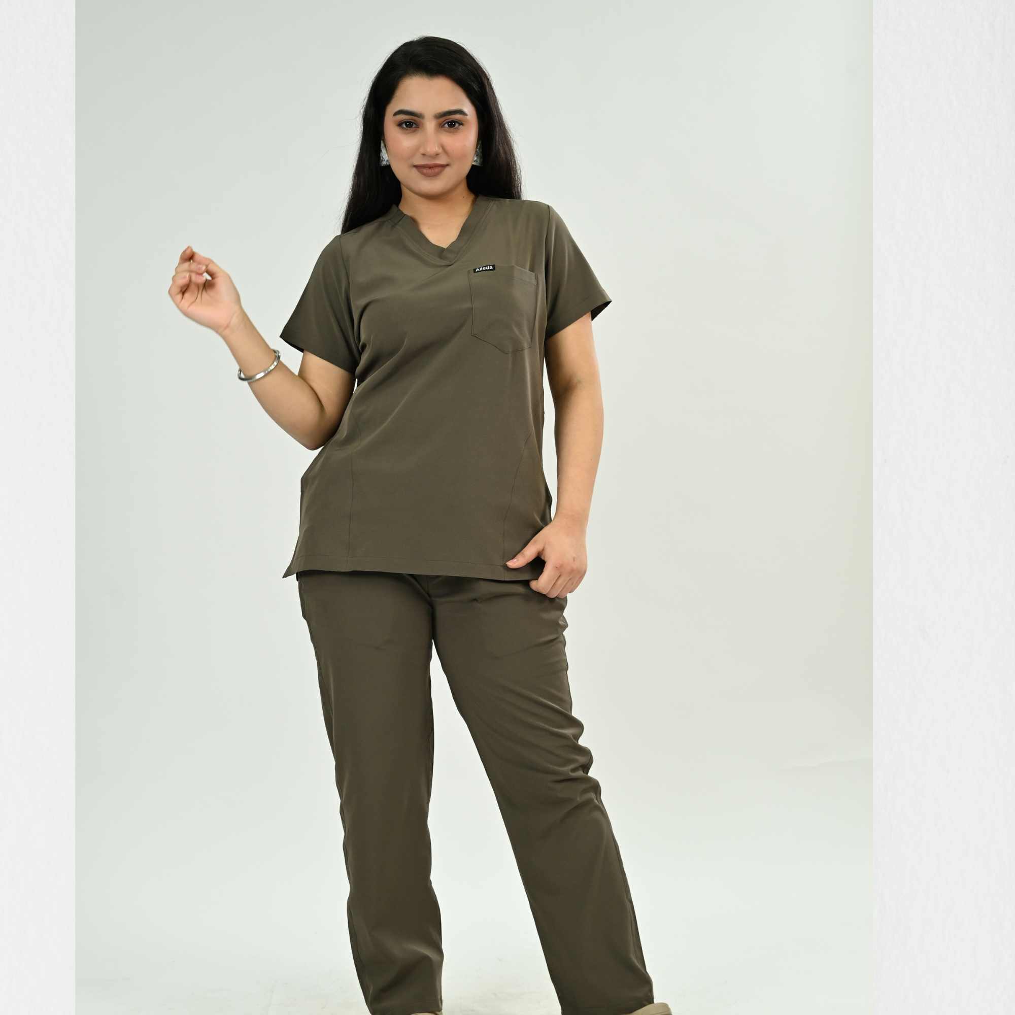 Women PrimaFlex 4 Way Stretch 5 Pocket Scrub Bottom - Charcoal Brown