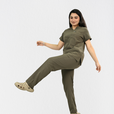 Women PrimaFlex 4 Way Stretch 5 Pocket Scrub Bottom - Charcoal Brown