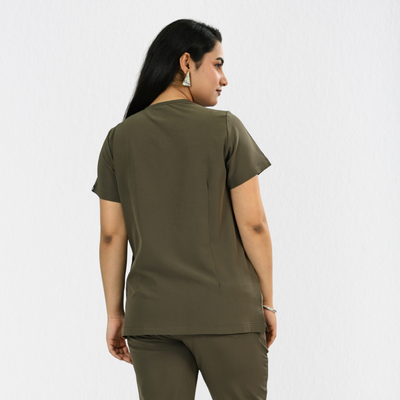 Women PrimaFlex 4 Way Stretch 3 Pocket Scrub Top - Charcoal Brown