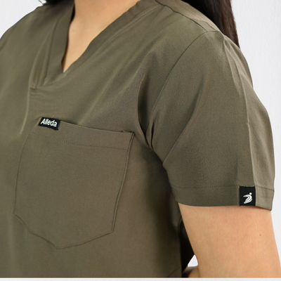 Women PrimaFlex 4 Way Stretch 3 Pocket Scrub Top - Charcoal Brown