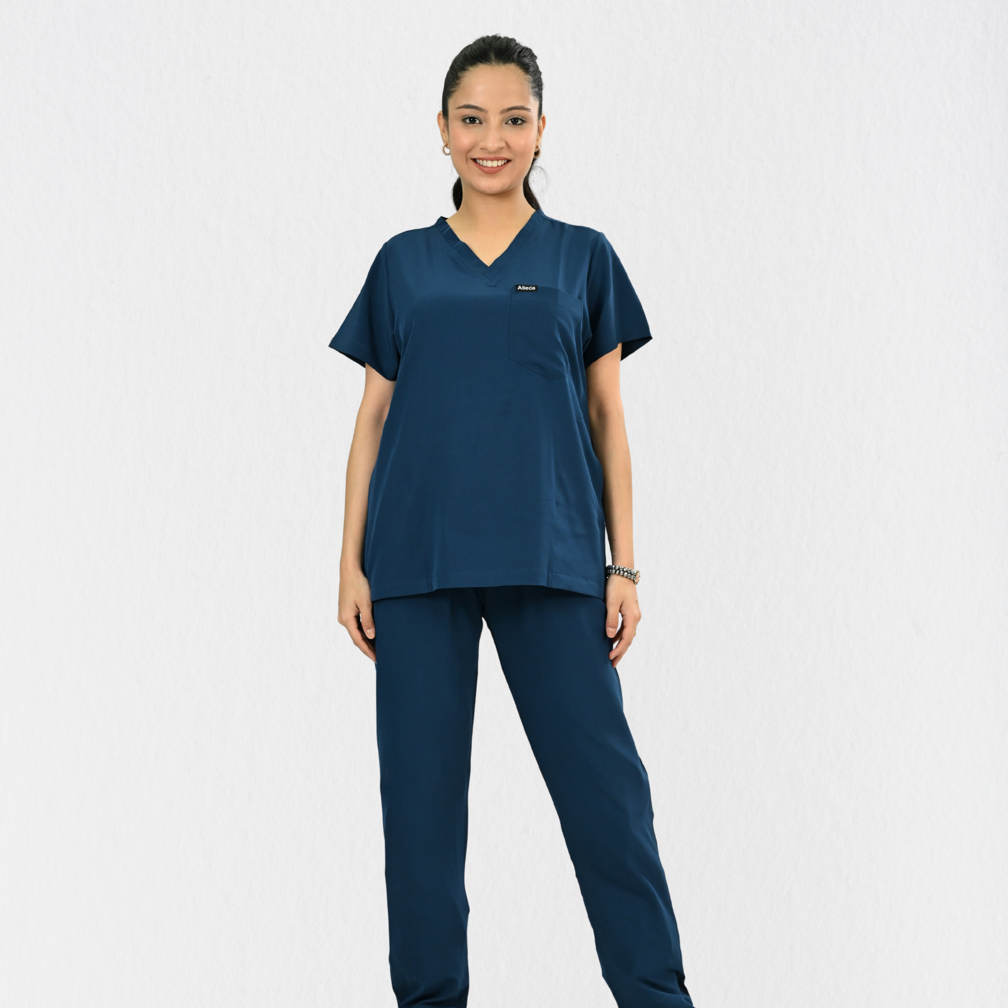 Women PrimaFlex 4 Way Stretch 8 Pocket V Neck Scrub Set - Crystal Teal