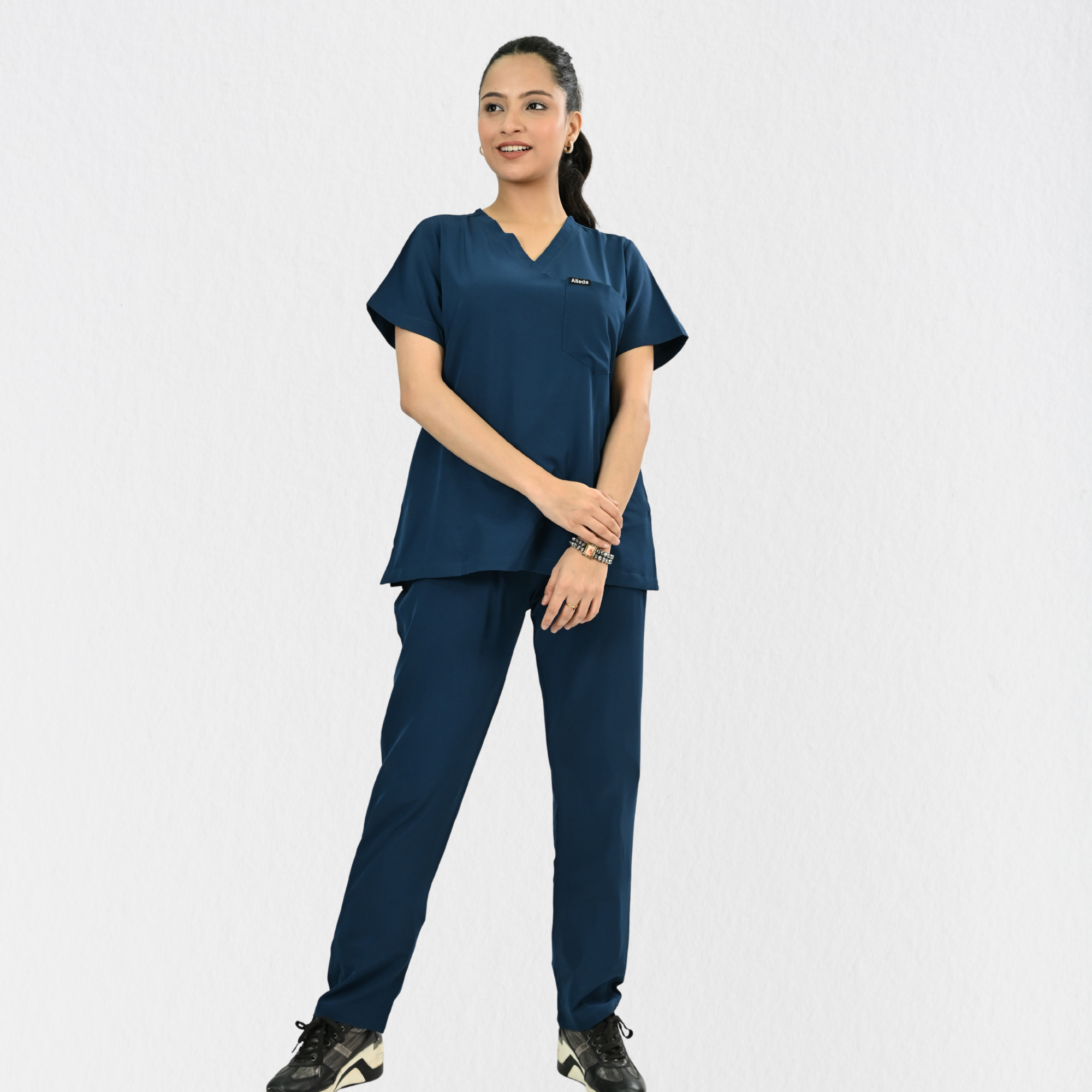 Women PrimaFlex 4 Way Stretch 8 Pocket V Neck Scrub Set - Crystal Teal