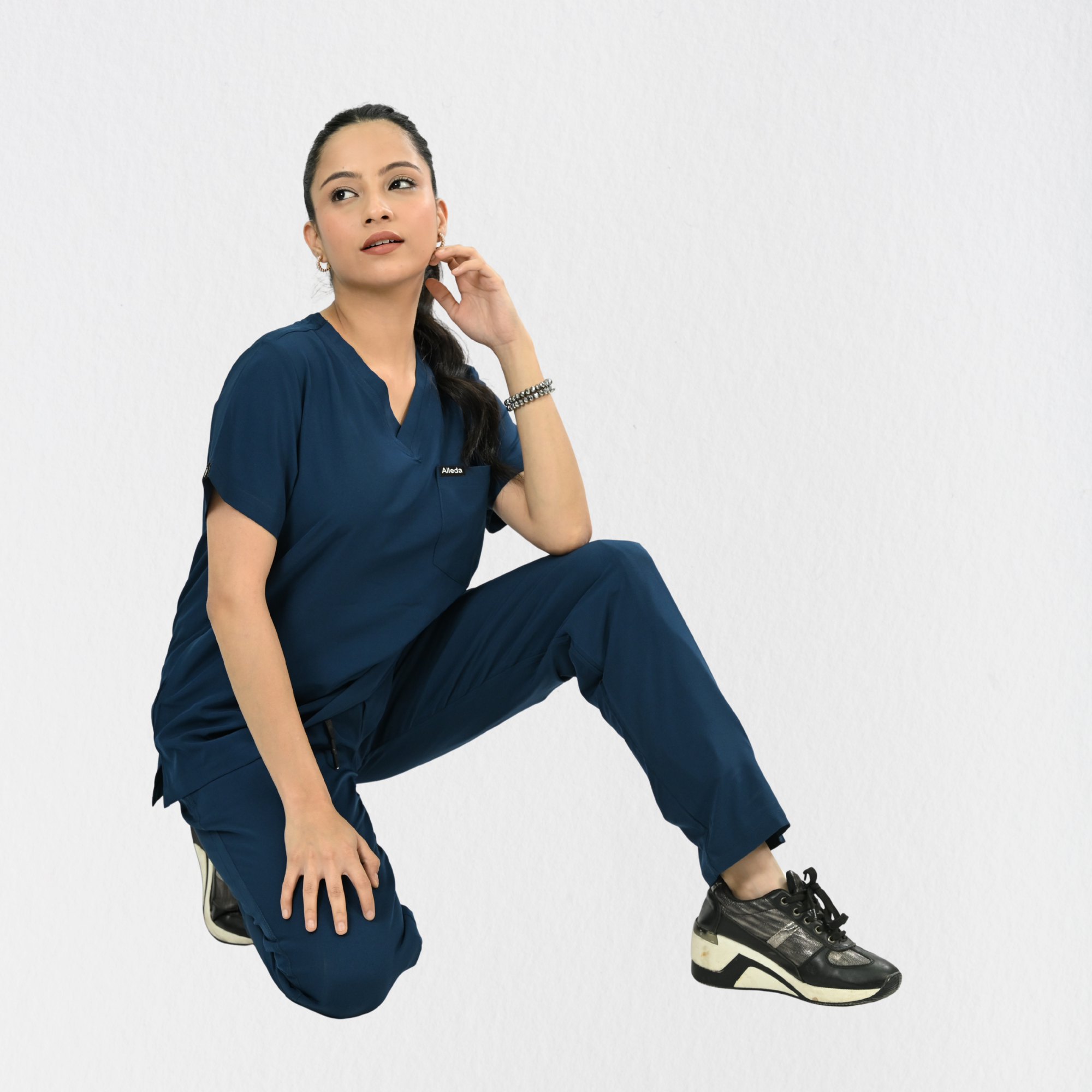 Women PrimaFlex 4 Way Stretch 8 Pocket V Neck Scrub Set - Crystal Teal