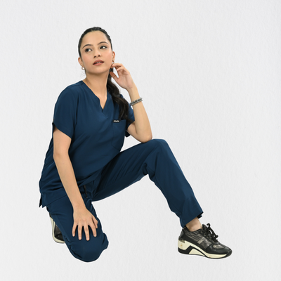 Women PrimaFlex 4 Way Stretch 8 Pocket V Neck Scrub Set - Crystal Teal