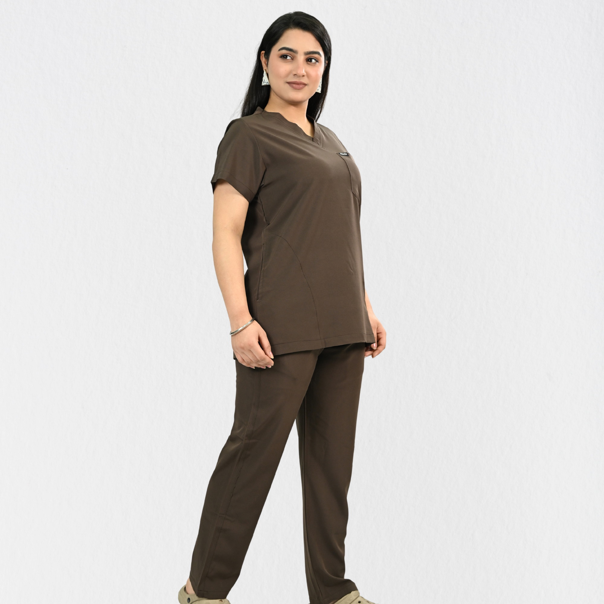 Women PrimaFlex 4 Way Stretch 5 Pocket Scrub Bottom - Dark Brown