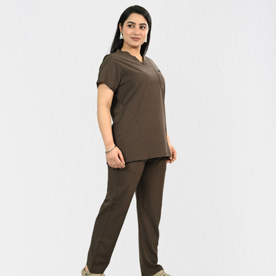 Women PrimaFlex 4 Way Stretch 5 Pocket Scrub Bottom - Dark Brown