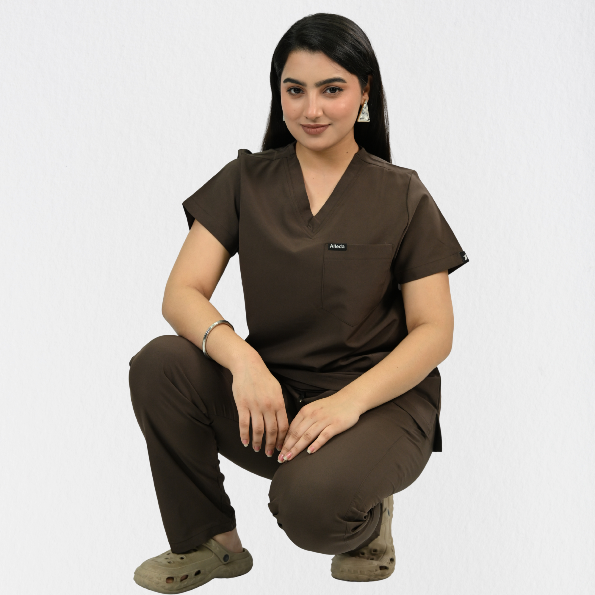 Women PrimaFlex 4 Way Stretch 5 Pocket Scrub Bottom - Dark Brown