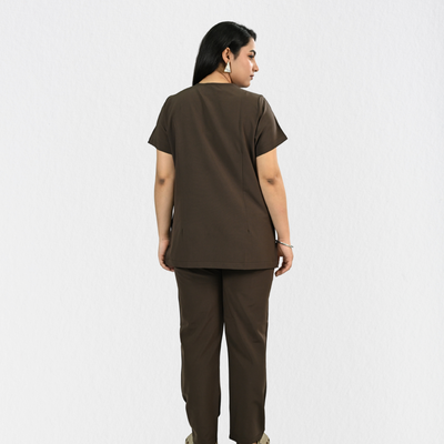 Women PrimaFlex 4 Way Stretch 8 Pocket V Neck Scrub Set - Dark Brown