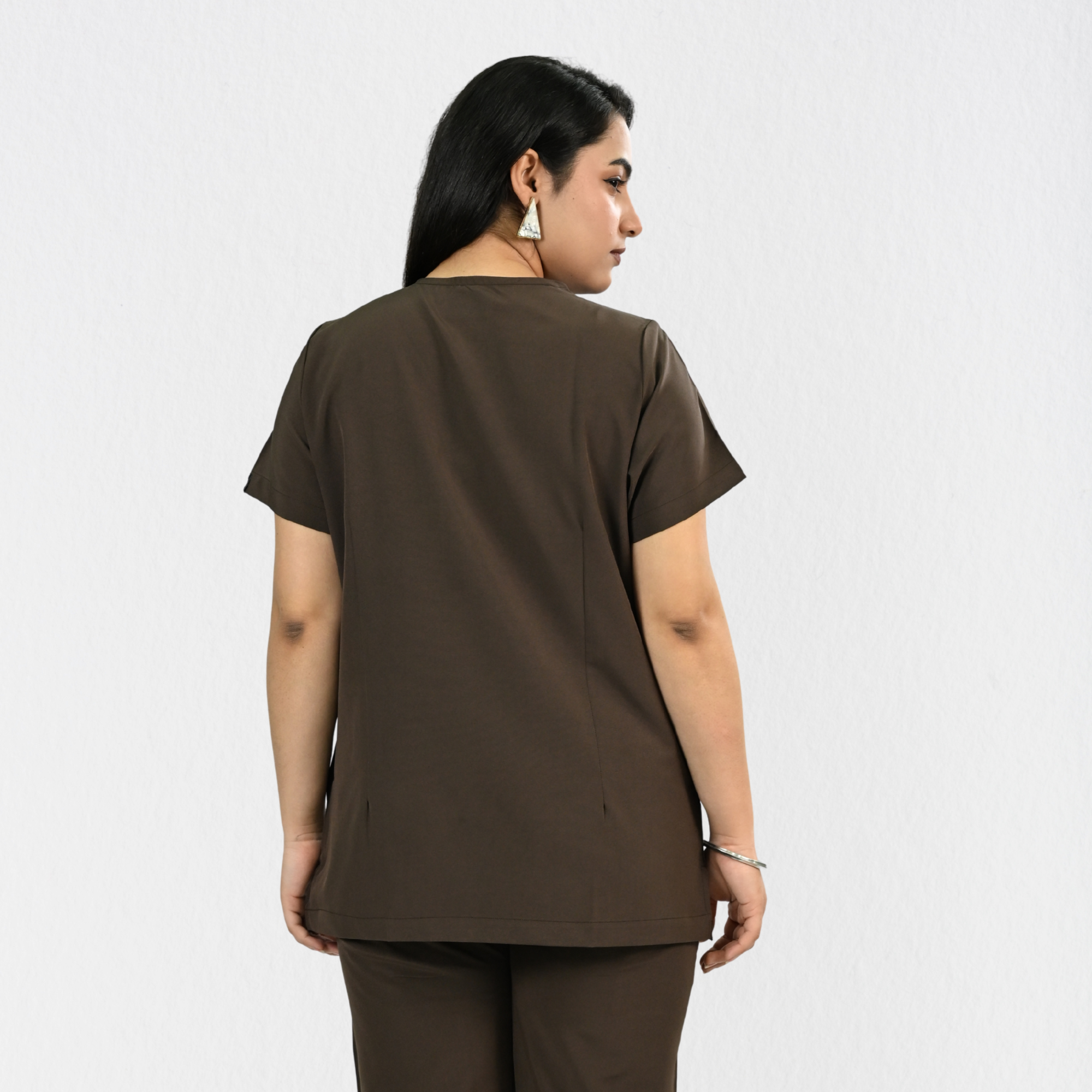 Women PrimaFlex 4 Way Stretch 3 Pocket Scrub Top - Dark Brown