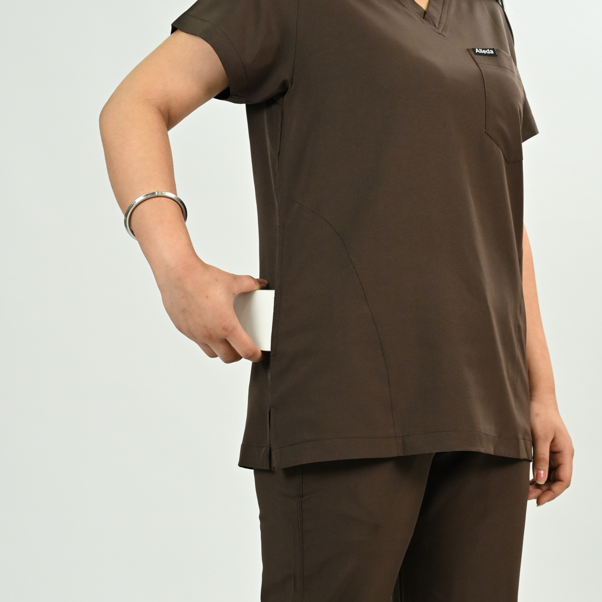 Women PrimaFlex 4 Way Stretch 3 Pocket Scrub Top - Dark Brown