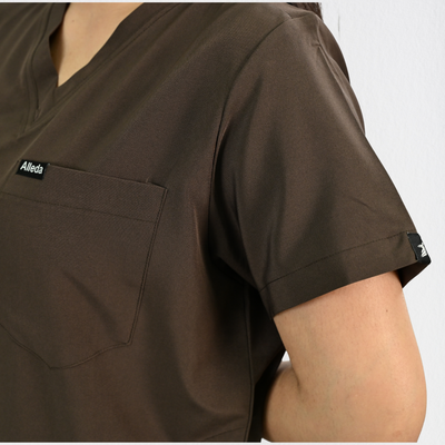 Women PrimaFlex 4 Way Stretch 3 Pocket Scrub Top - Dark Brown