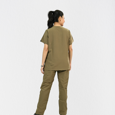 Women PrimaFlex 4 Way Stretch 8 Pocket V Neck Scrub Set - Khaki