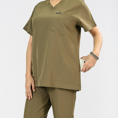 Women PrimaFlex 4 Way Stretch 3 Pocket Scrub Top - Khaki