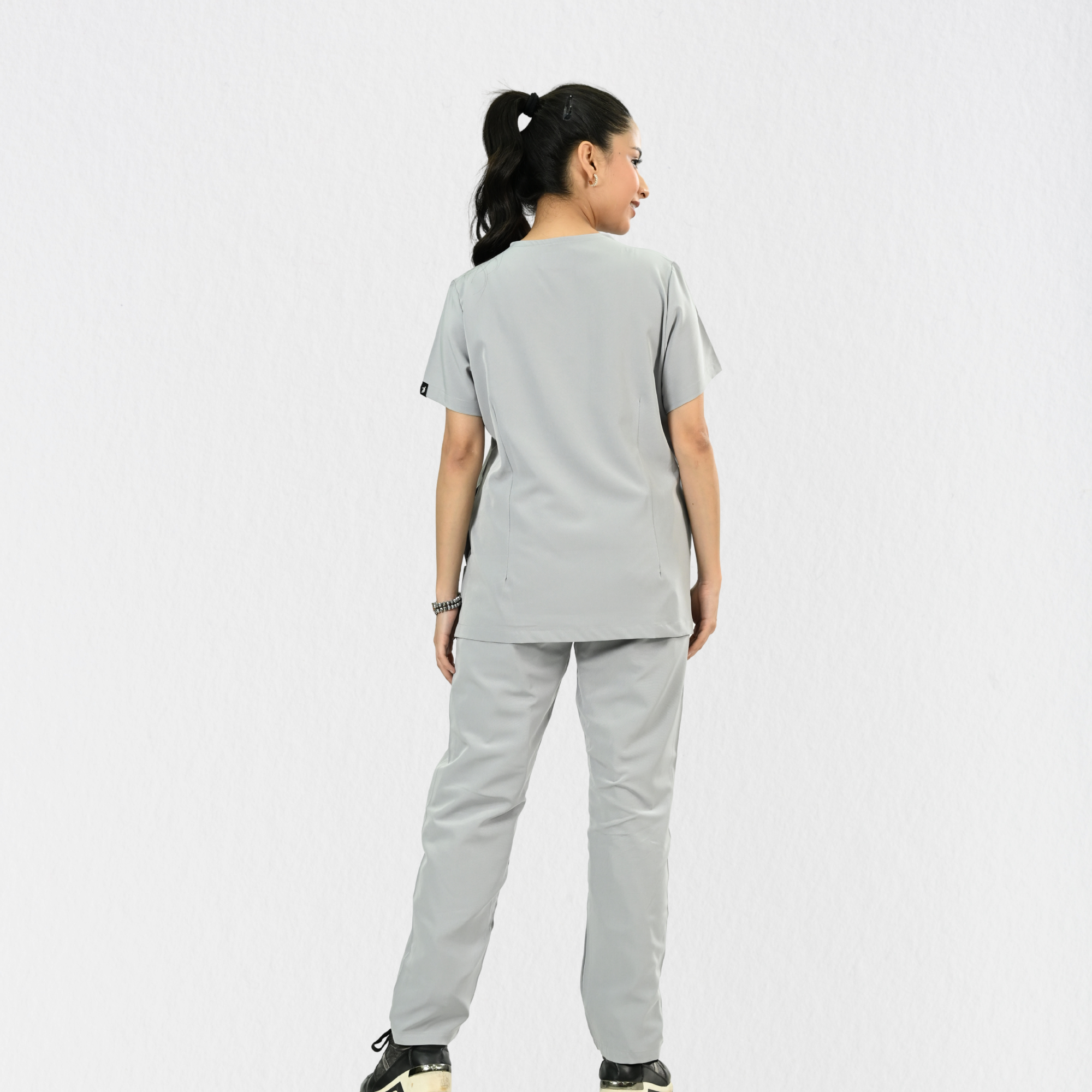 Women PrimaFlex 4 Way Stretch 8 Pocket V Neck Scrub Set - Light Grey