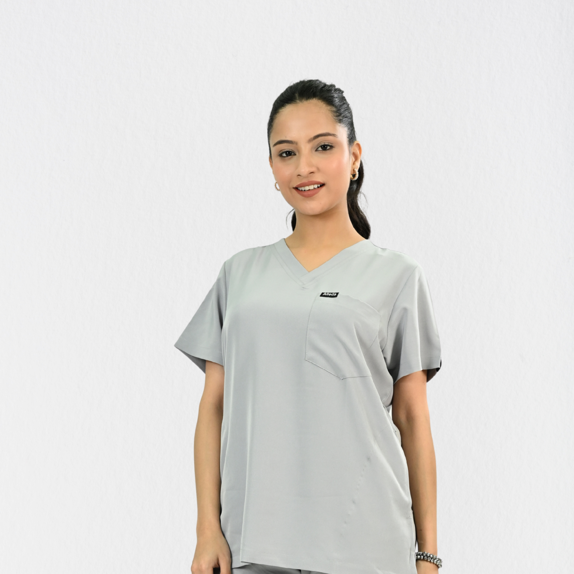 Women PrimaFlex 4 Way Stretch 3 Pocket Scrub Top - Light Grey