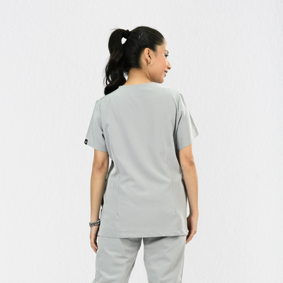 Women PrimaFlex 4 Way Stretch 3 Pocket Scrub Top - Light Grey
