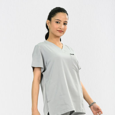 Women PrimaFlex 4 Way Stretch 3 Pocket Scrub Top - Light Grey