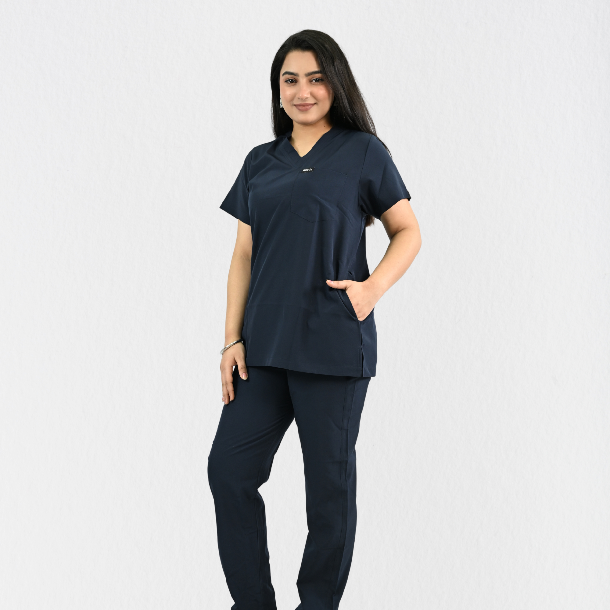 Women PrimaFlex 4 Way Stretch 8 Pocket V Neck Scrub Set - Navy Blue