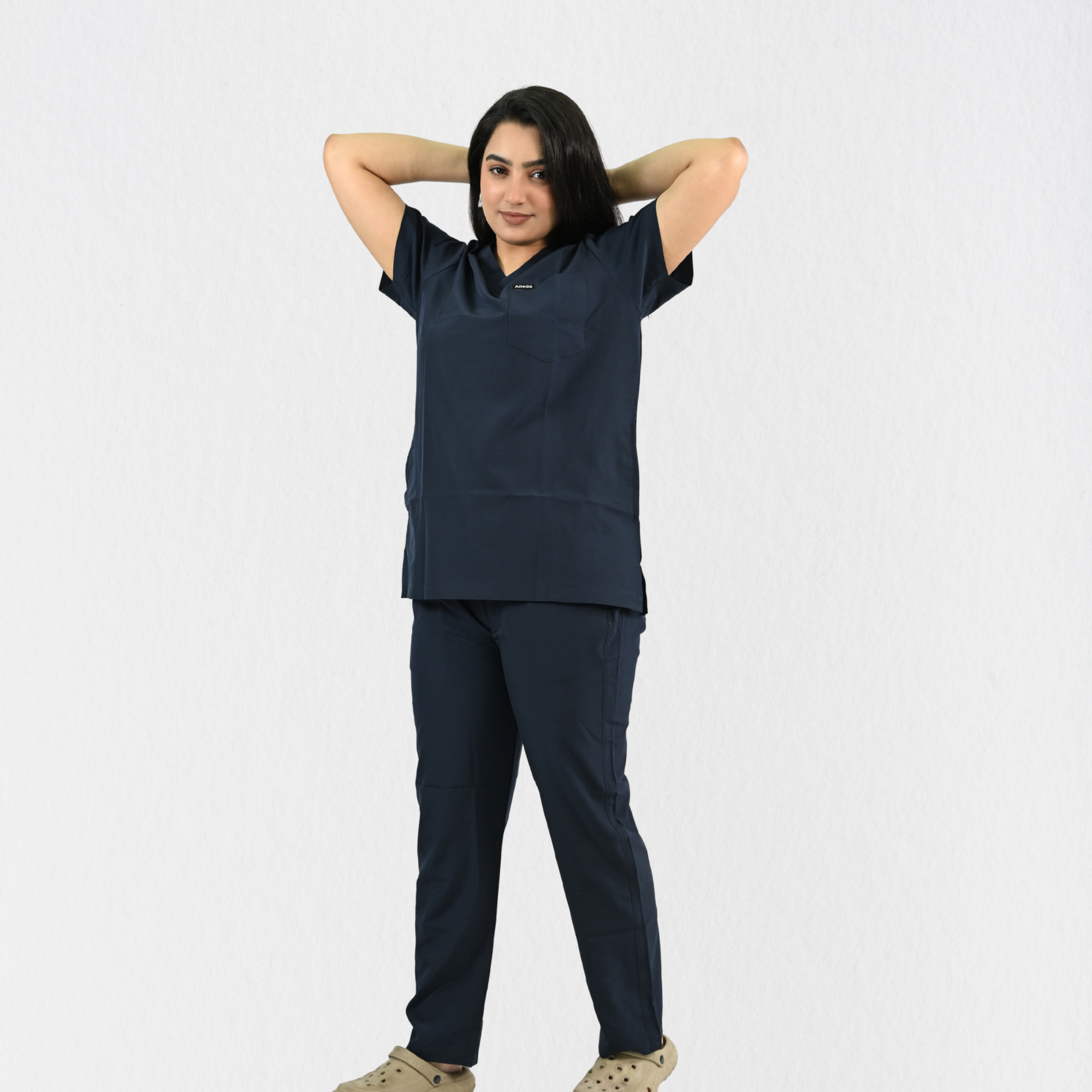 Women PrimaFlex 4 Way Stretch 8 Pocket V Neck Scrub Set - Navy Blue