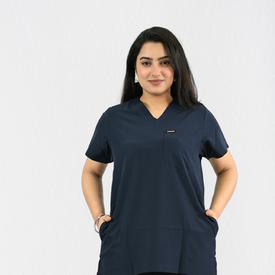 Women PrimaFlex 4 Way Stretch 3 Pocket Scrub Top - Navy Blue