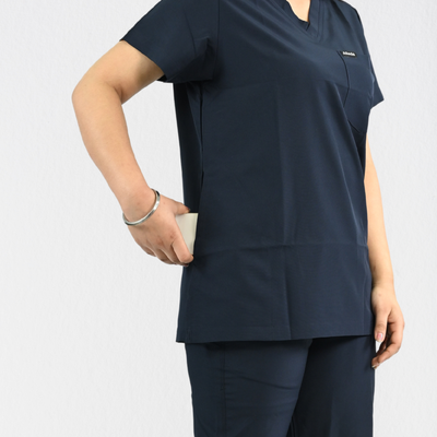 Women PrimaFlex 4 Way Stretch 3 Pocket Scrub Top - Navy Blue