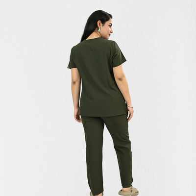 Women PrimaFlex 4 Way Stretch 8 Pocket V Neck Scrub Set - Olive