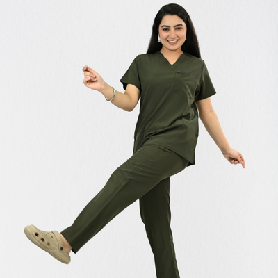 Women PrimaFlex 4 Way Stretch 8 Pocket V Neck Scrub Set - Olive