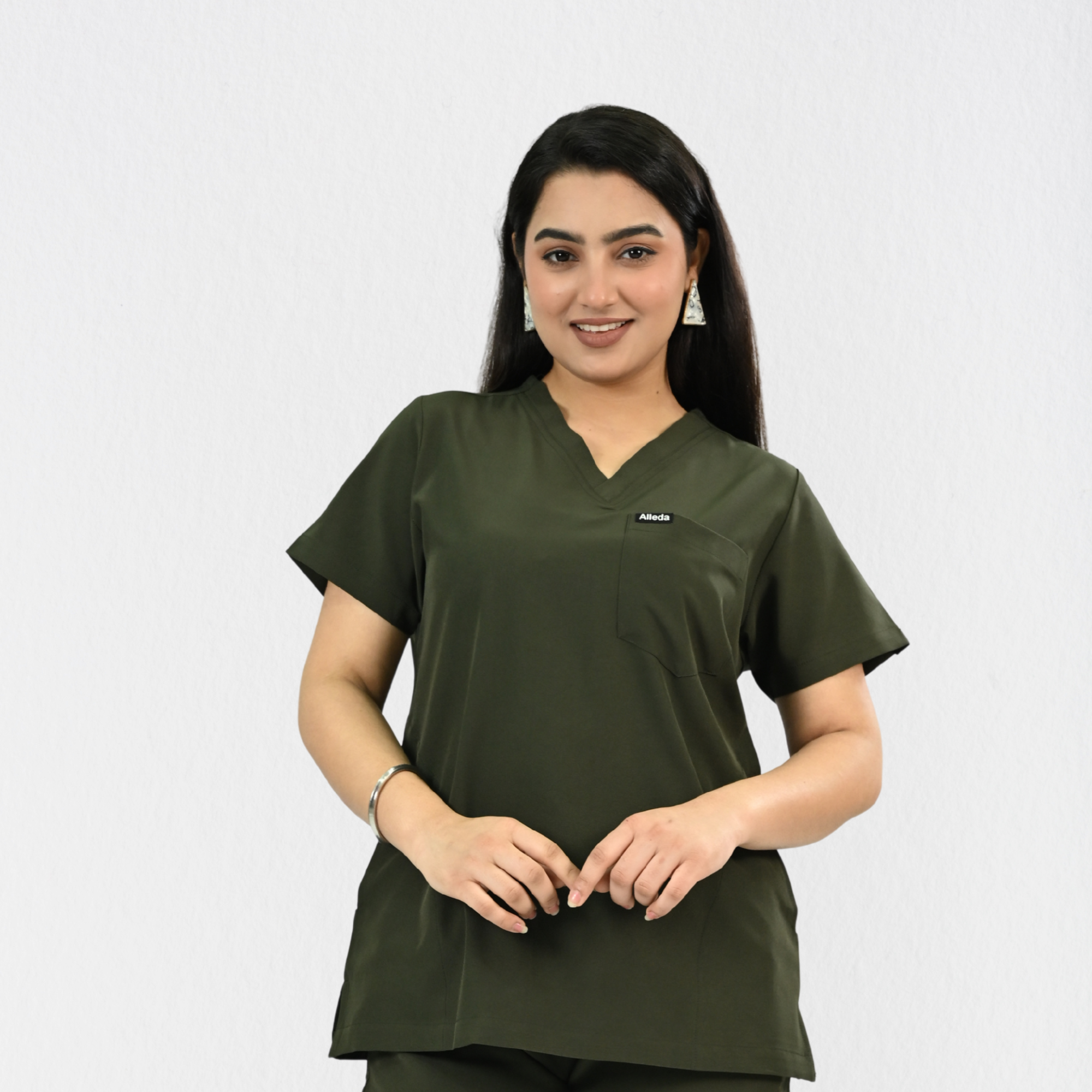Women PrimaFlex 4 Way Stretch 3 Pocket Scrub Top - Olive