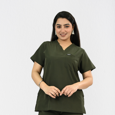 Women PrimaFlex 4 Way Stretch 3 Pocket Scrub Top - Olive