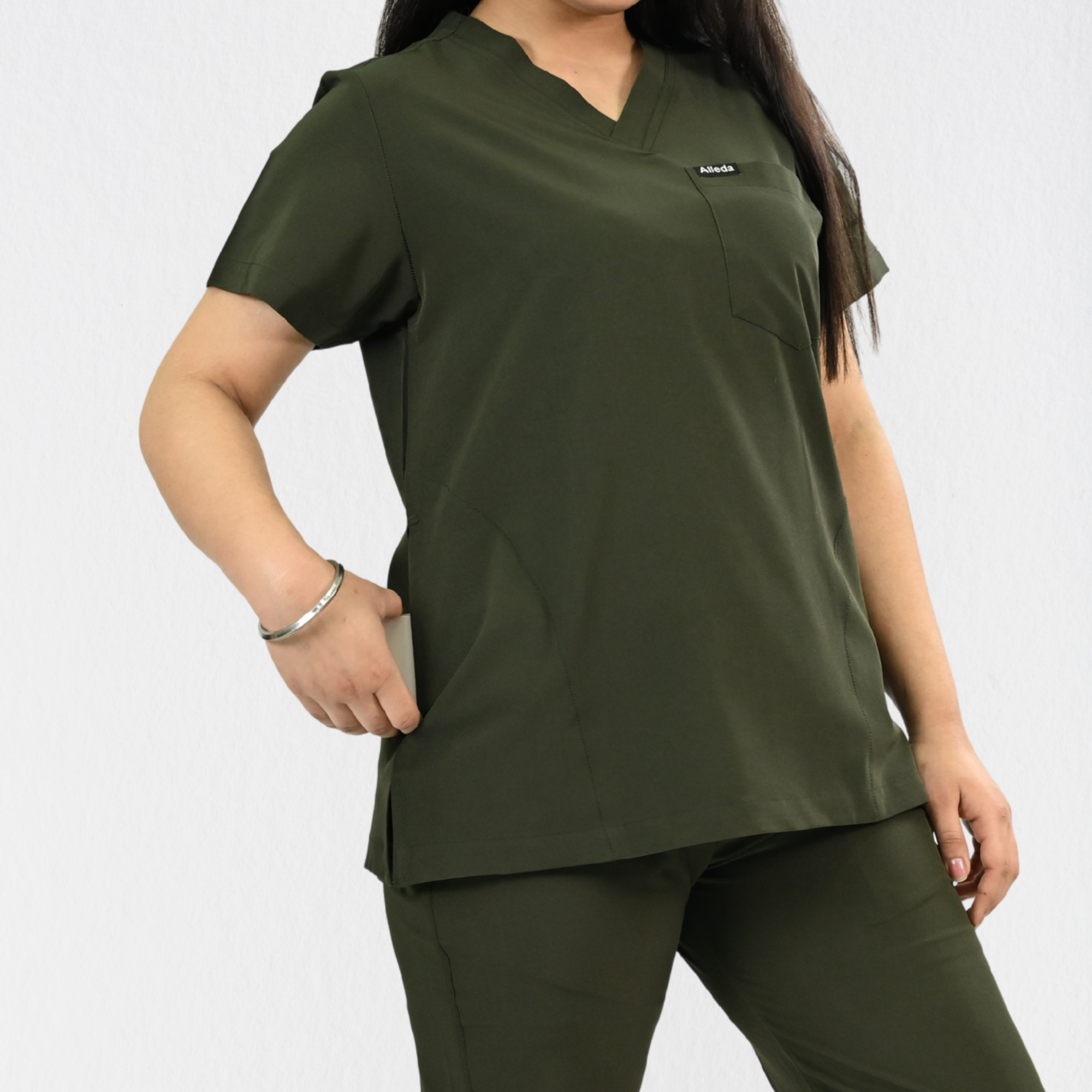 Women PrimaFlex 4 Way Stretch 3 Pocket Scrub Top - Olive